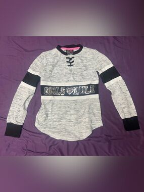 Miss Chievous Heather Gray Pullover with Black Trim and Pink Accent